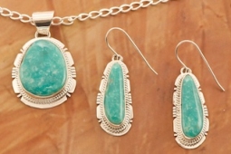 Genuine Pilot Mountain Turquoise Pendant and Earrings Set