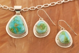 Genuine Sonoran Turquoise Sterling Silver Pendant and Earrings Set