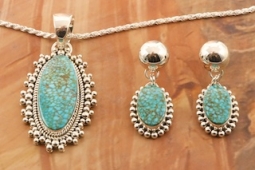 Artie Yellowhorse Turquoise Mountain Mine Stones Pendant and Post Earrings Set