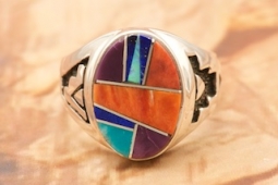 Calvin Begay Genuine Gemstones Sterling Silver Ring