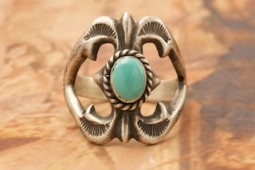 Burnished Sterling Silver Turquoise Navajo Ring