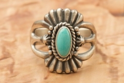 Burnished Sterling Silver Turquoise Native American Ring