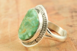 Genuine Manassa Turquoise Sterling Silver Navajo Ring