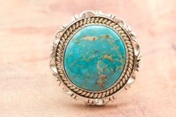 Artie Yellowhorse Genuine Kingman Turquoise Sterling Silver Navajo Ring