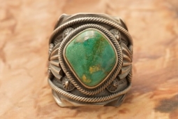 Genuine Royston Turquoise Burnished Sterling Silver Ring