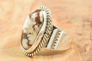 Native American Jewelry featuring a Genuine Wild Horse Stone set in Sterling Silver Ring.