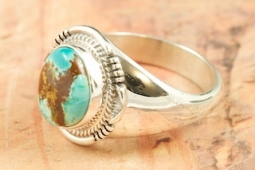 Genuine Royston Turquoise Sterling Silver Mens Ring