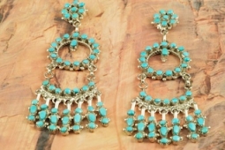 3 3/4" Long! Genuine Sleeping Beauty Turquoise Sterling Silver Earrings