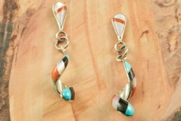 Genuine Gemstones Sterling Silver Zuni Earrings